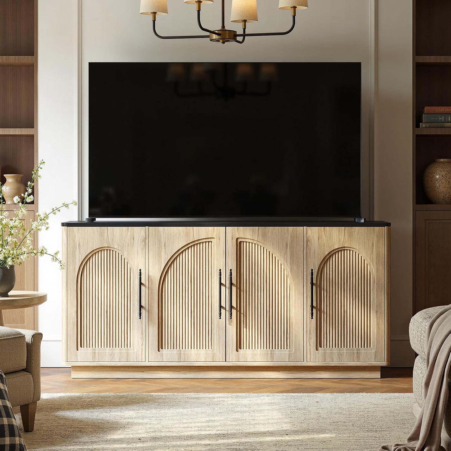 67" Oak Fluted Sideboard Cabinet