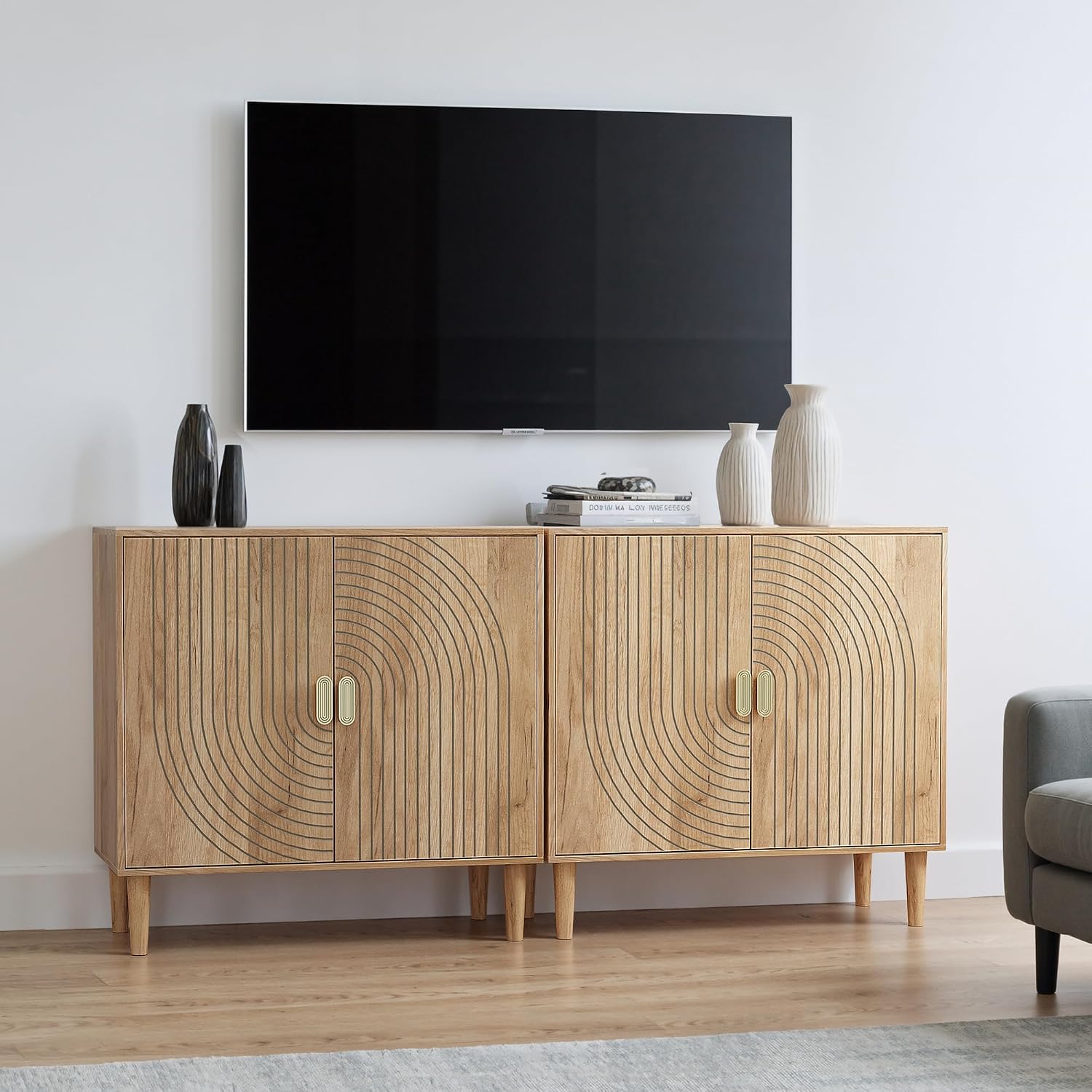 Oak Grooved Sideboard Cabinet