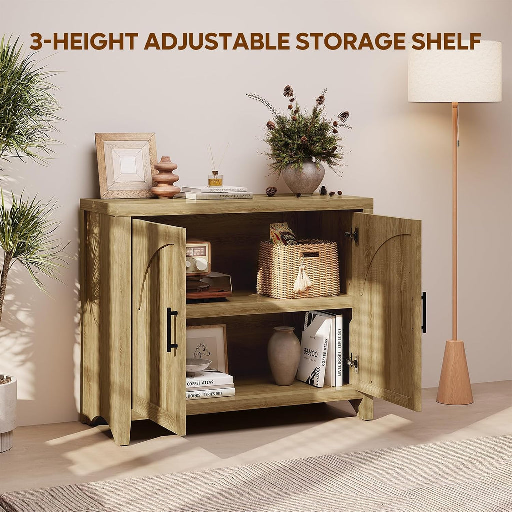 73" Natural Oak Fluted Sideboard Cabinet