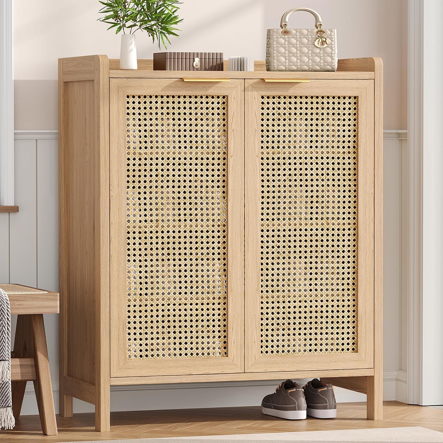 5‑Tier Rattan Entryway Shoe Cabinet