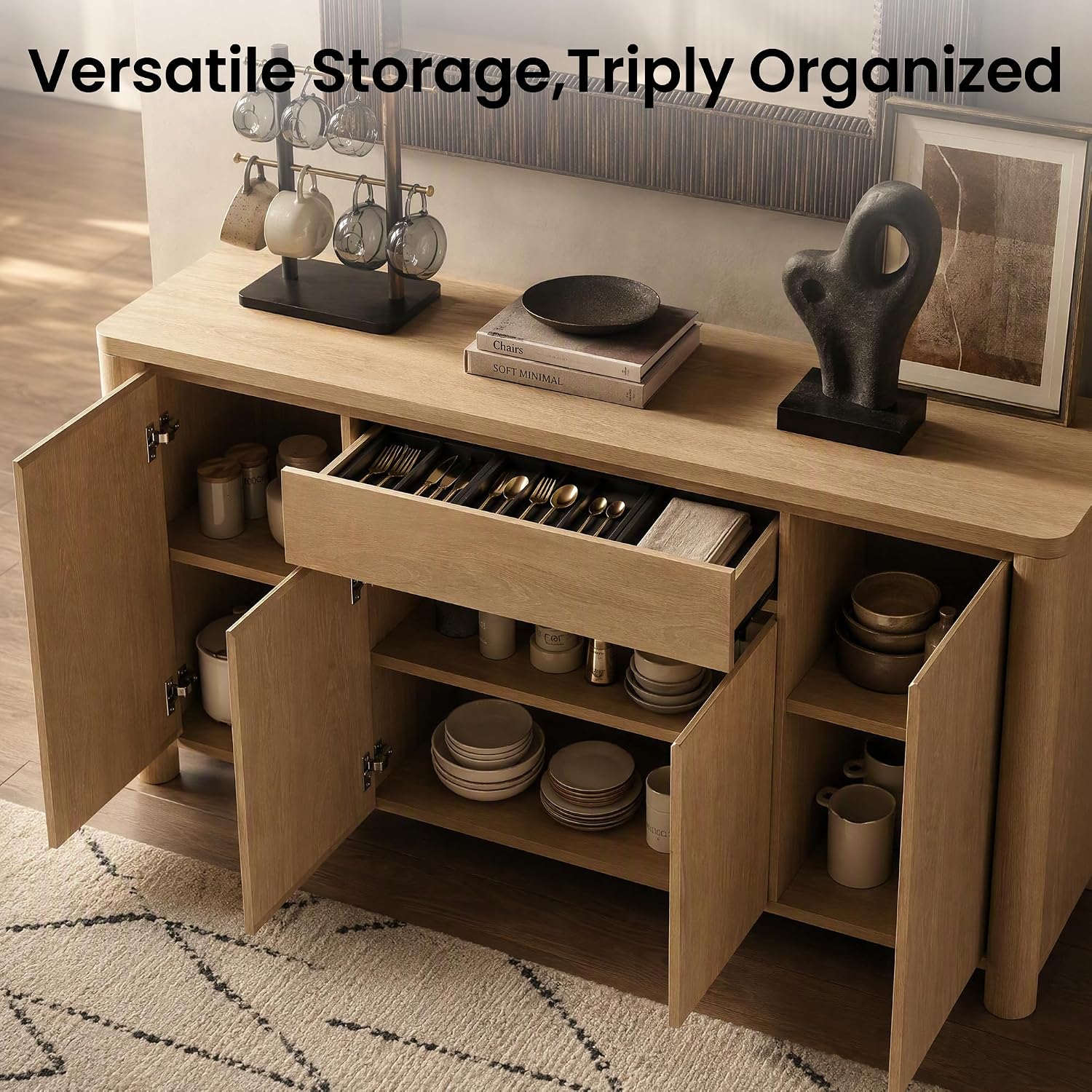 63" Oak Sideboard Buffet Cabinet