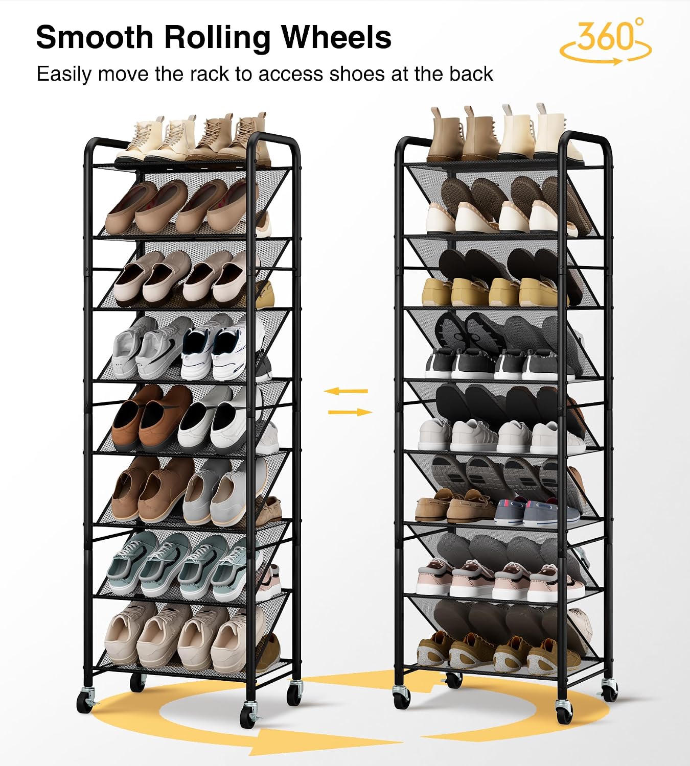 8‑Tier Rolling Narrow Shoe Rack