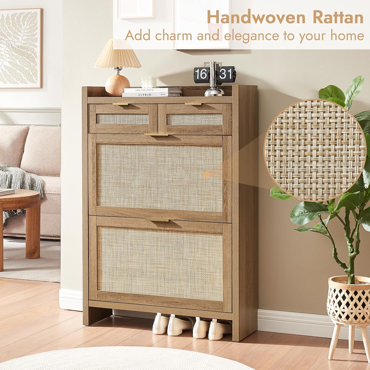 Rattan Shoe Storage Cabinet