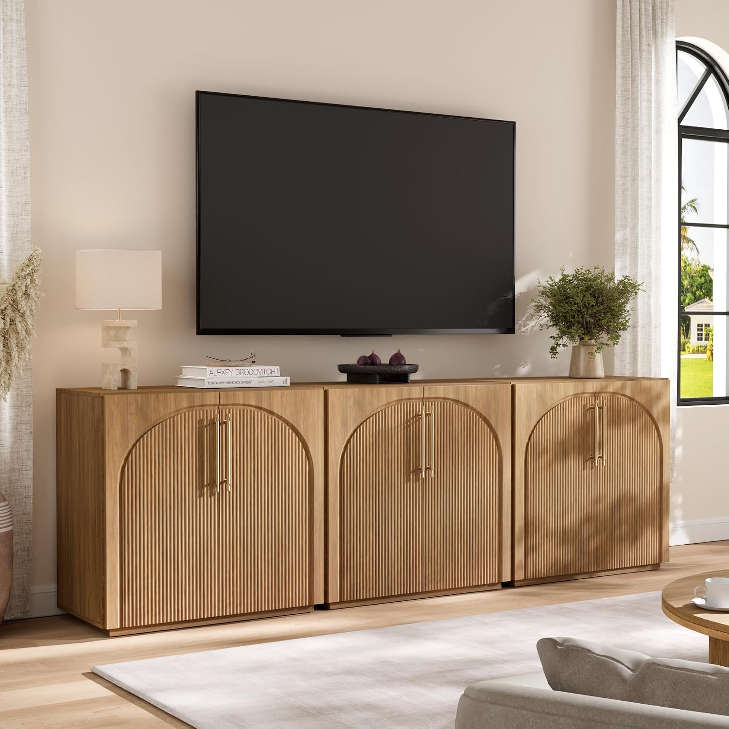 Natural Oak 63"W Storage Buffet Cabinet