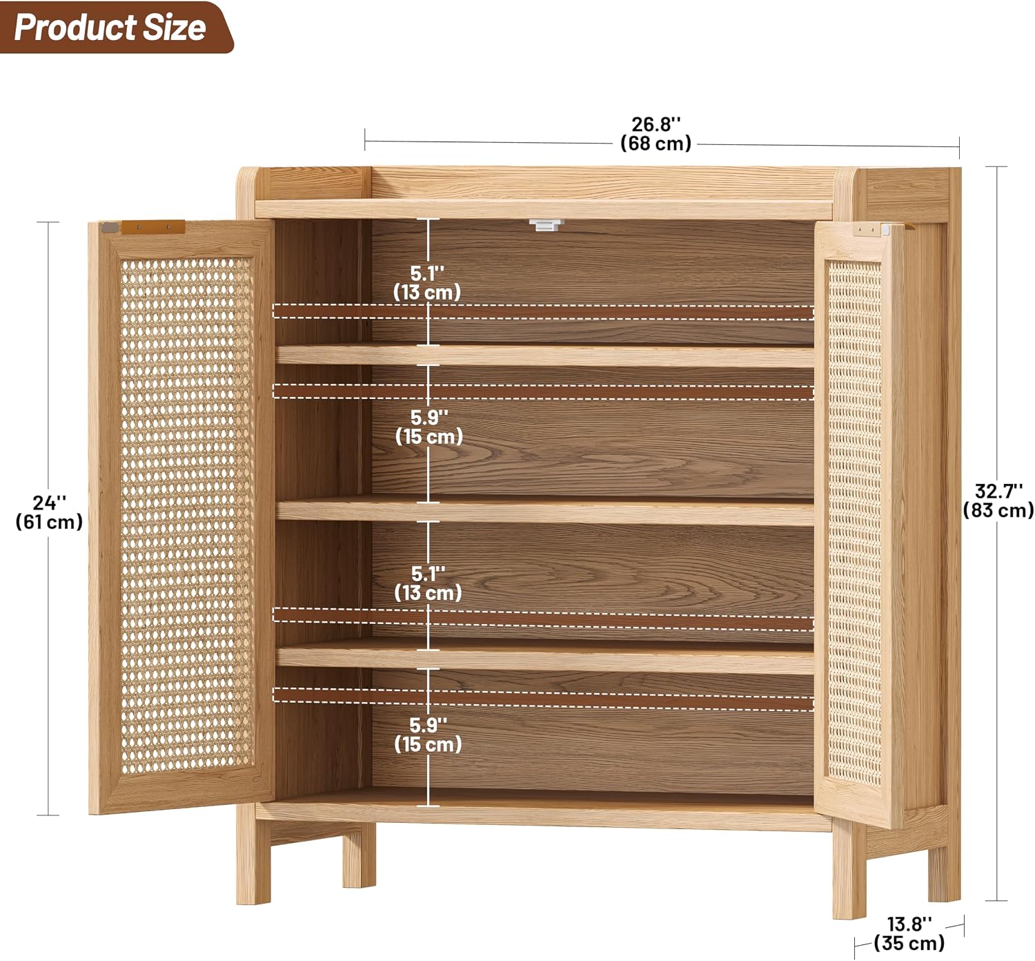 5‑Tier Rattan Entryway Shoe Cabinet