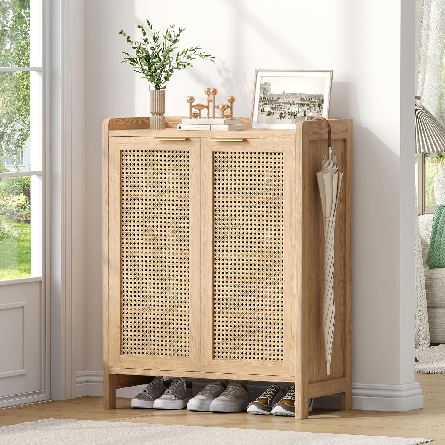 5‑Tier Rattan Entryway Shoe Cabinet