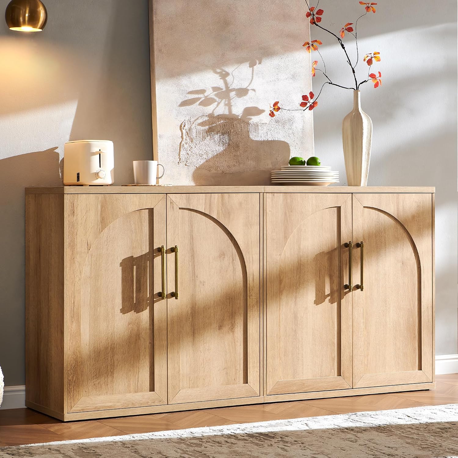 2‑Pack Arched Door Oak Sideboard Cabinet