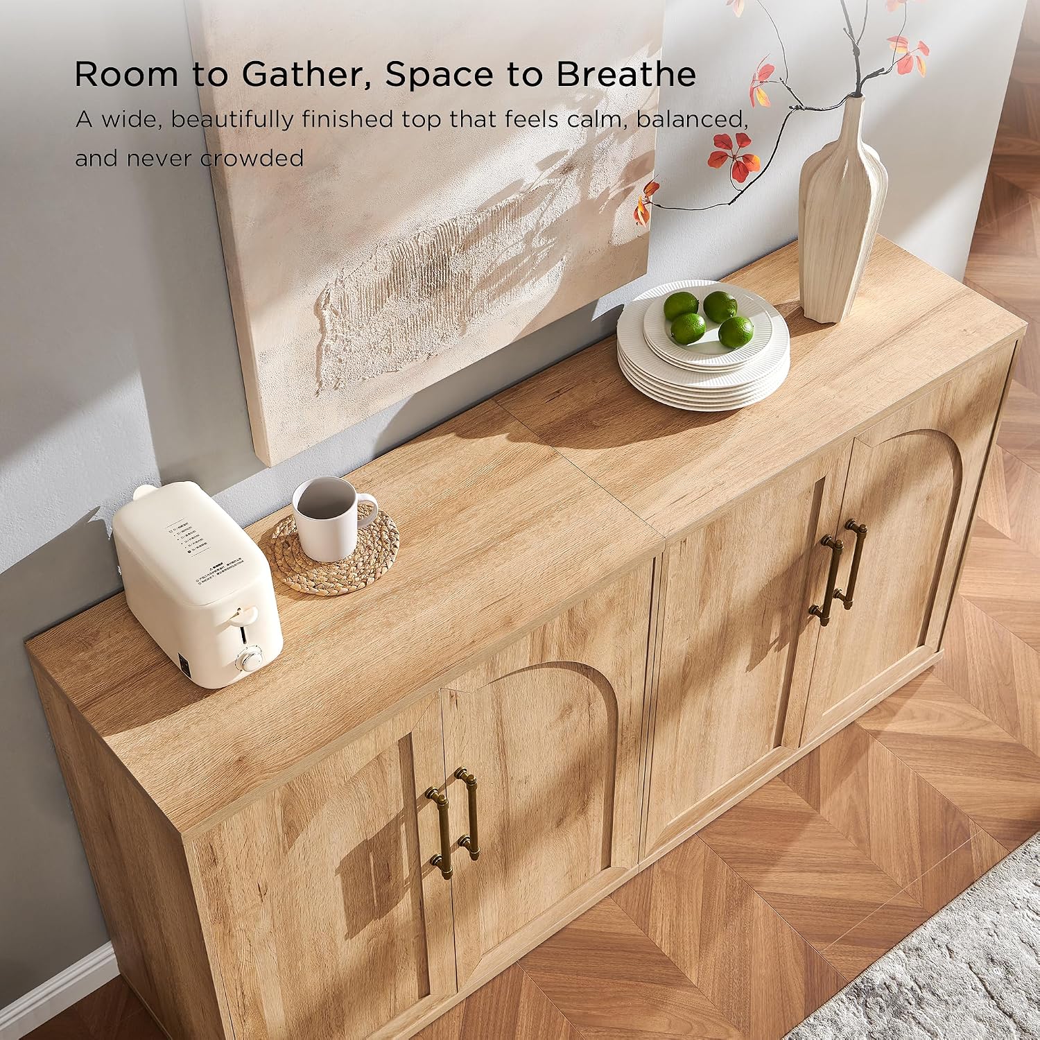 2‑Pack Arched Door Oak Sideboard Cabinet