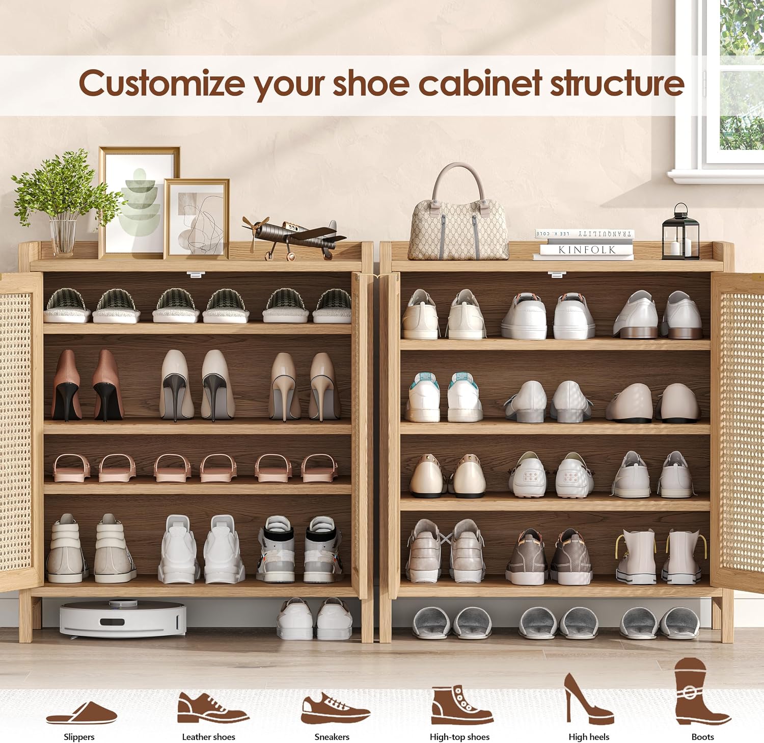 5‑Tier Rattan Entryway Shoe Cabinet