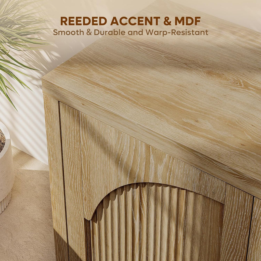 37"W Natural Oak Fluted Sideboard Cabinet