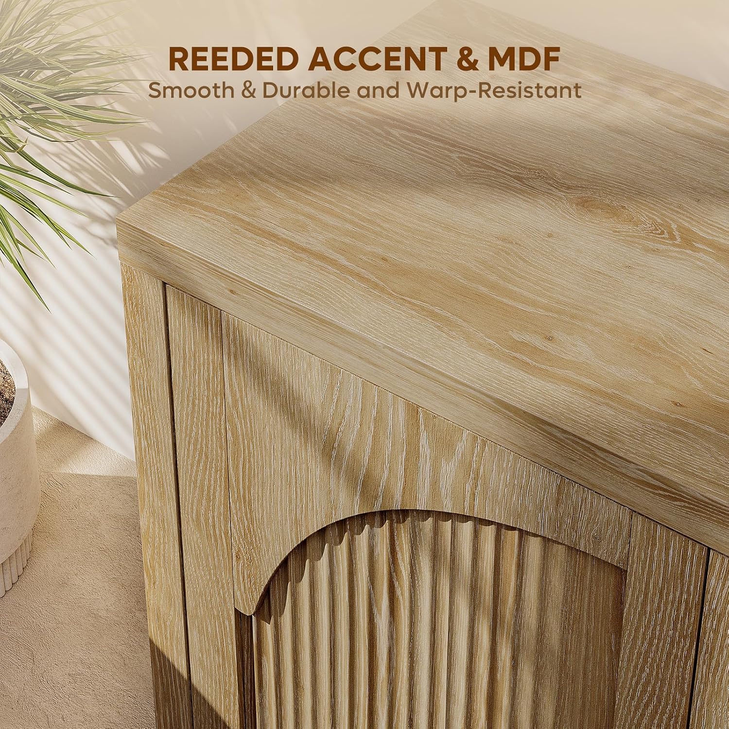 37"W Natural Oak Fluted Sideboard Cabinet