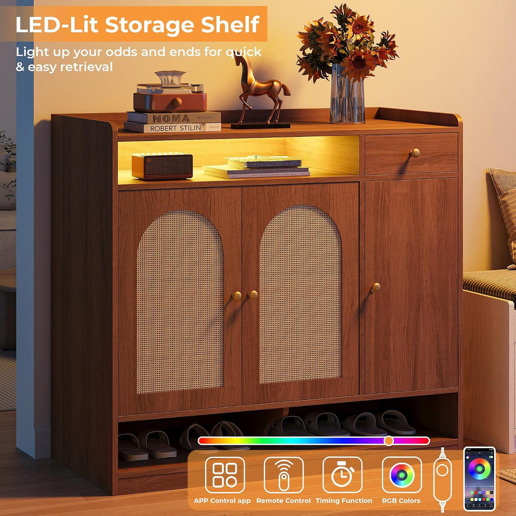 Rattan Shoe Cabinet With LED Light