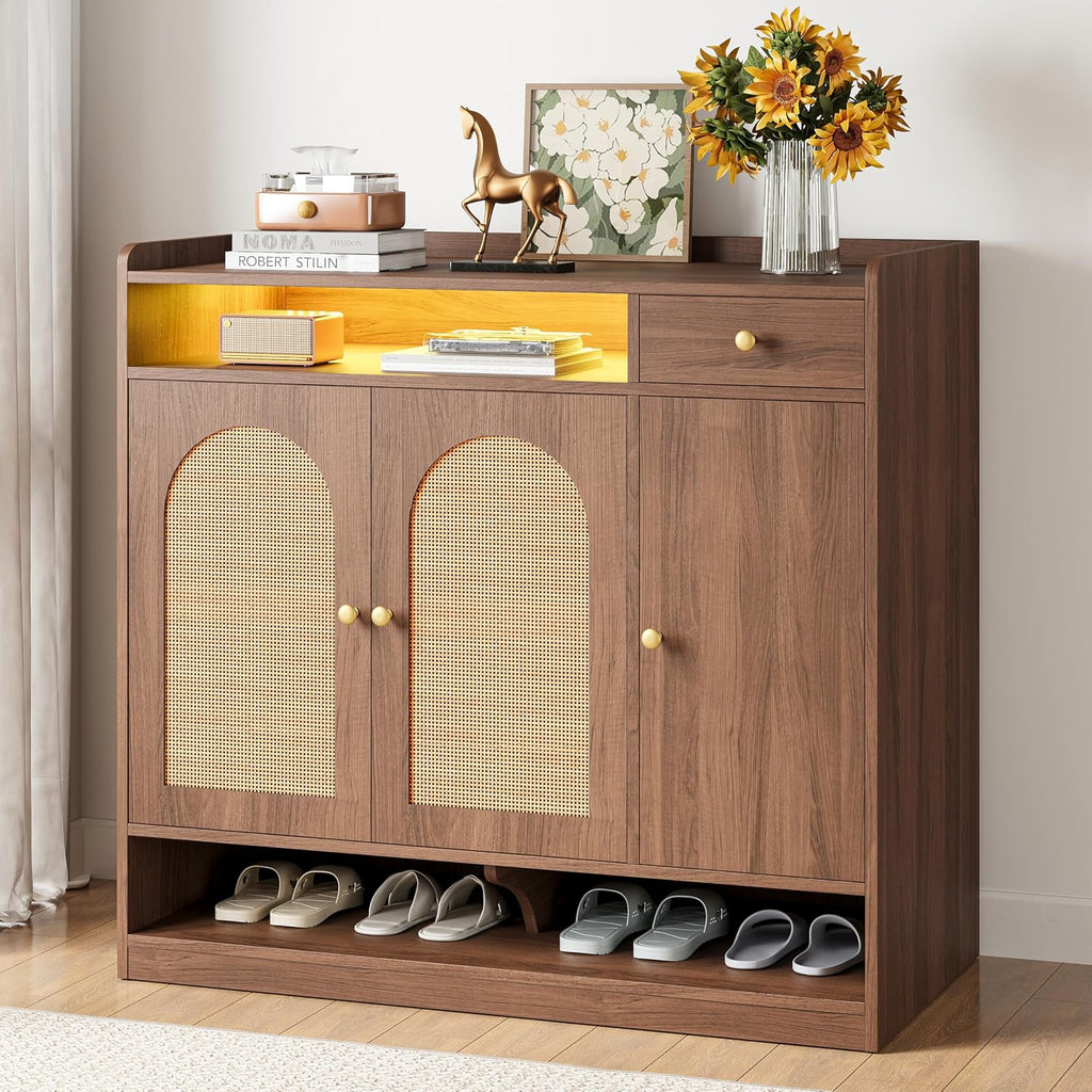 Rattan Shoe Cabinet With LED Light