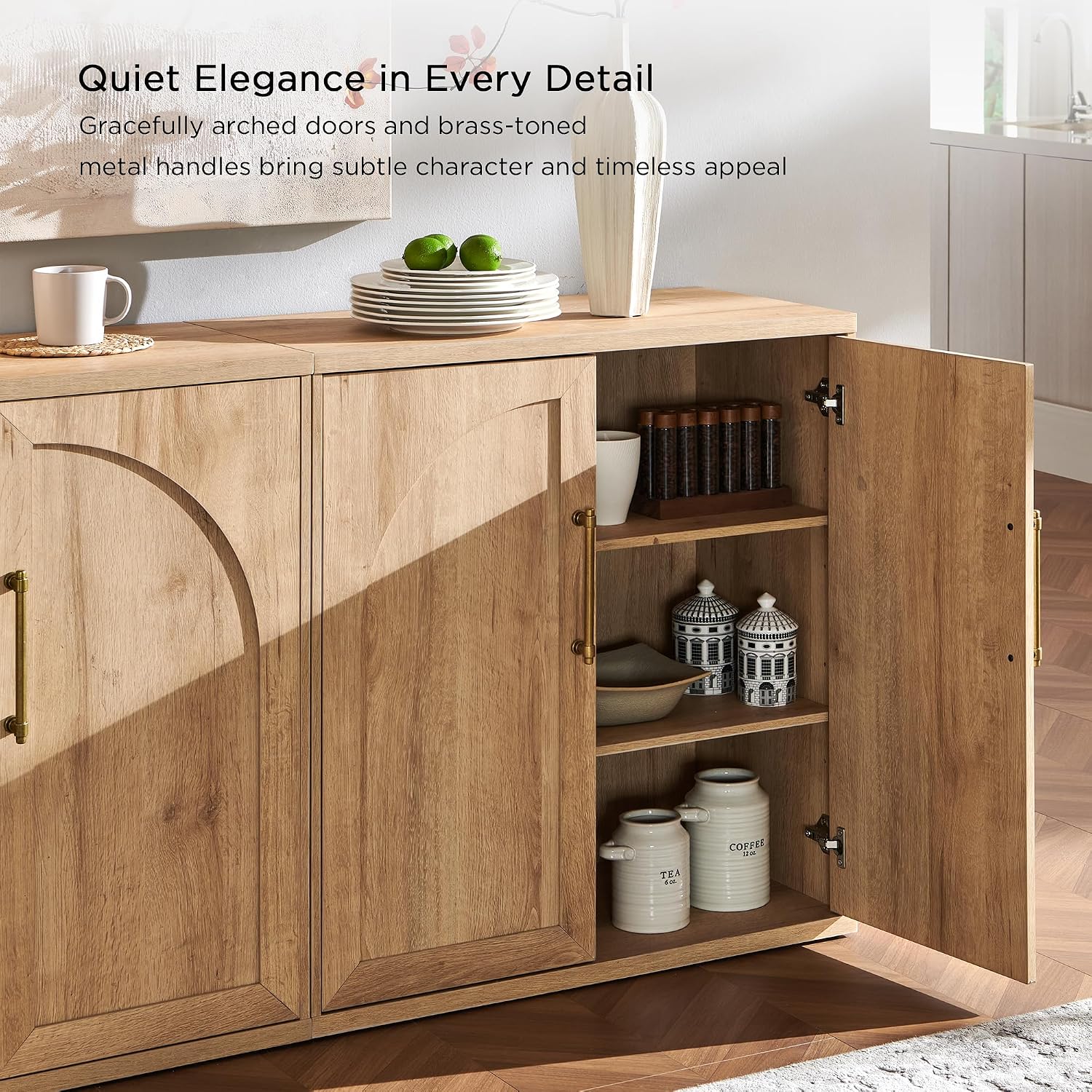 2‑Pack Arched Door Oak Sideboard Cabinet