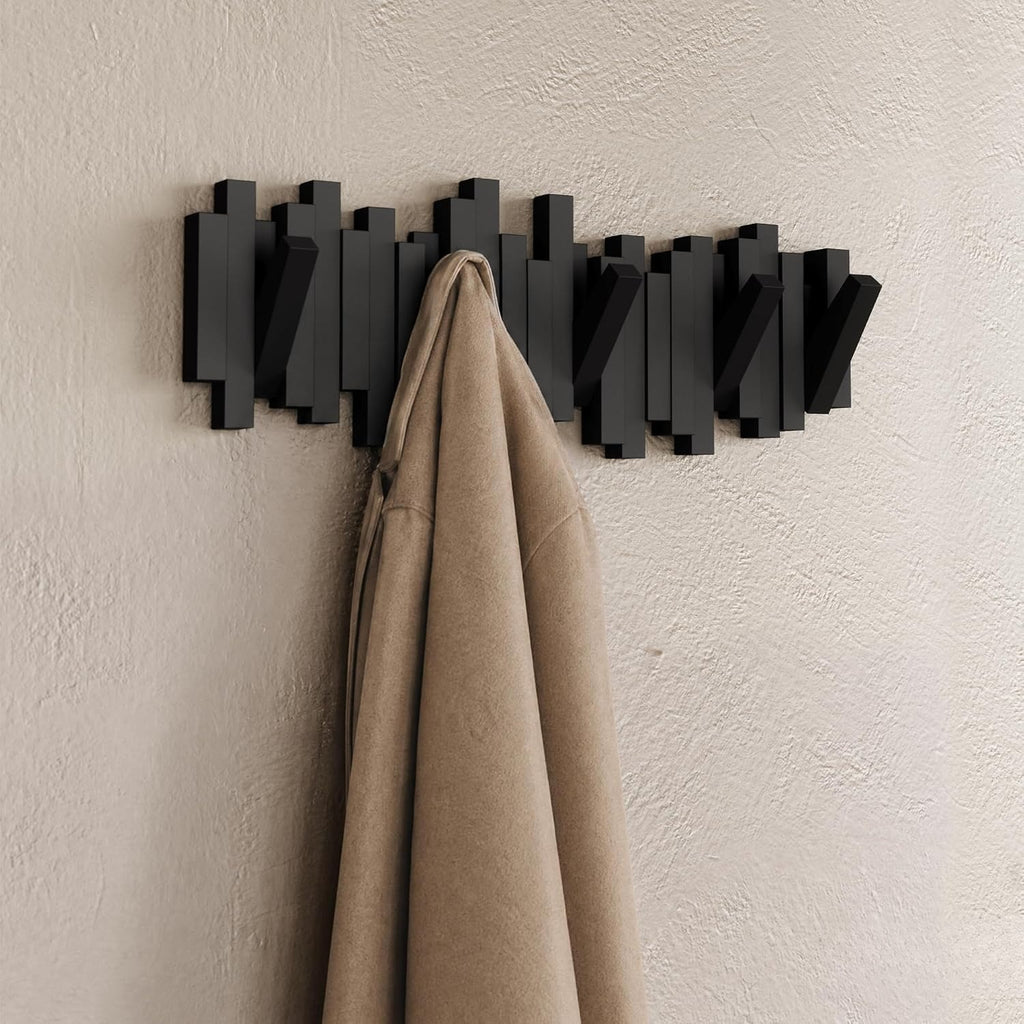 Sticks Black 5‑Hook Wall Coat Rack