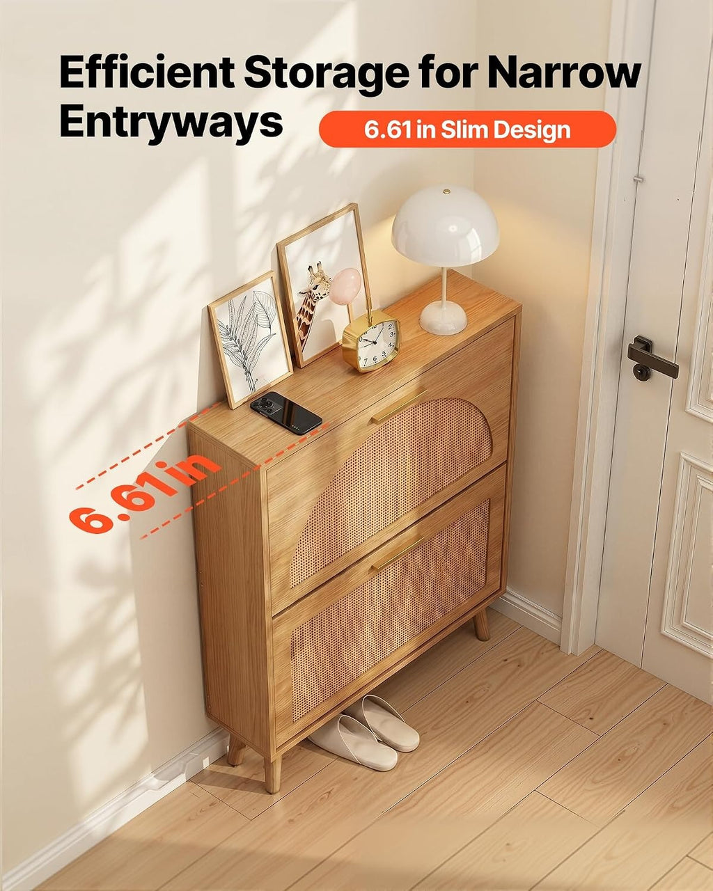 Rattan Flip‑Drawer Shoe Cabinet
