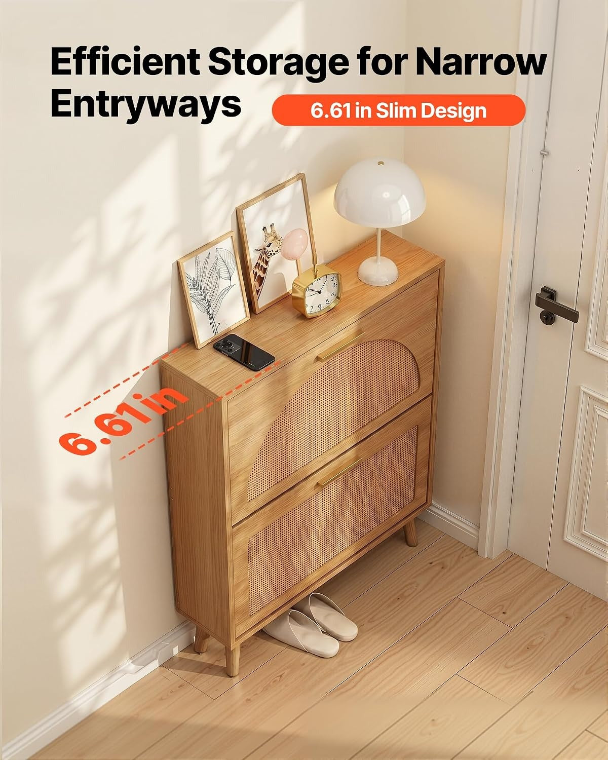 Rattan Flip‑Drawer Shoe Cabinet