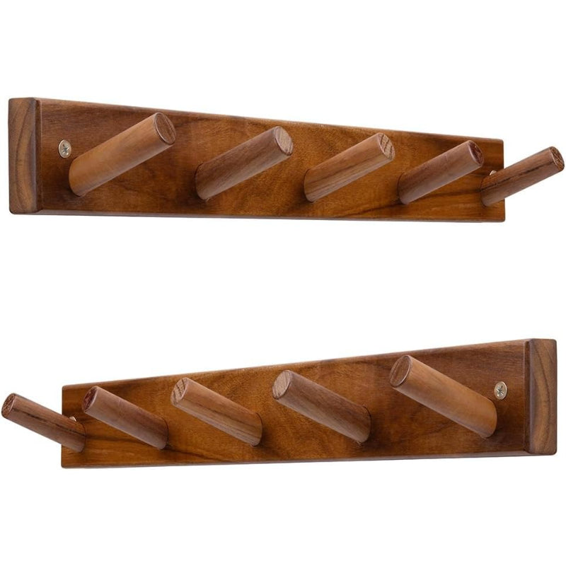 2‑Pack Solid Teak Wall Coat Hooks