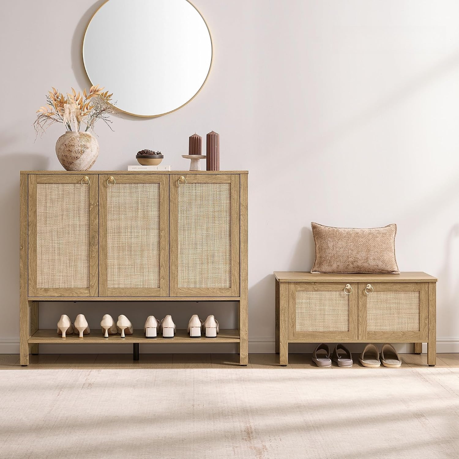 Boho Rattan Shoe Cabinet