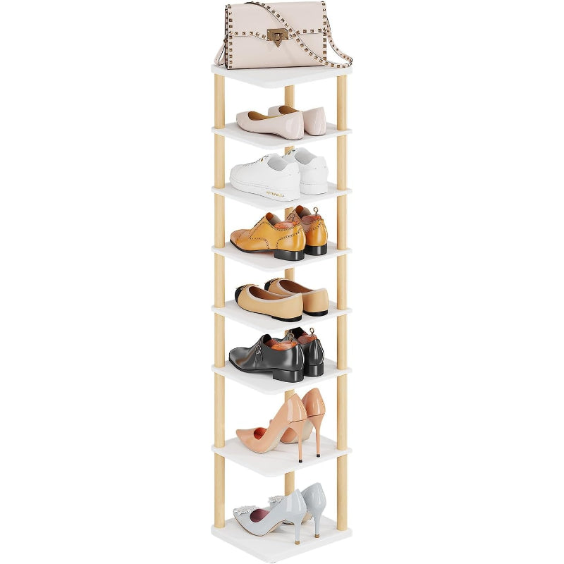 White 8‑Tier Vertical Narrow Shoe Tower
