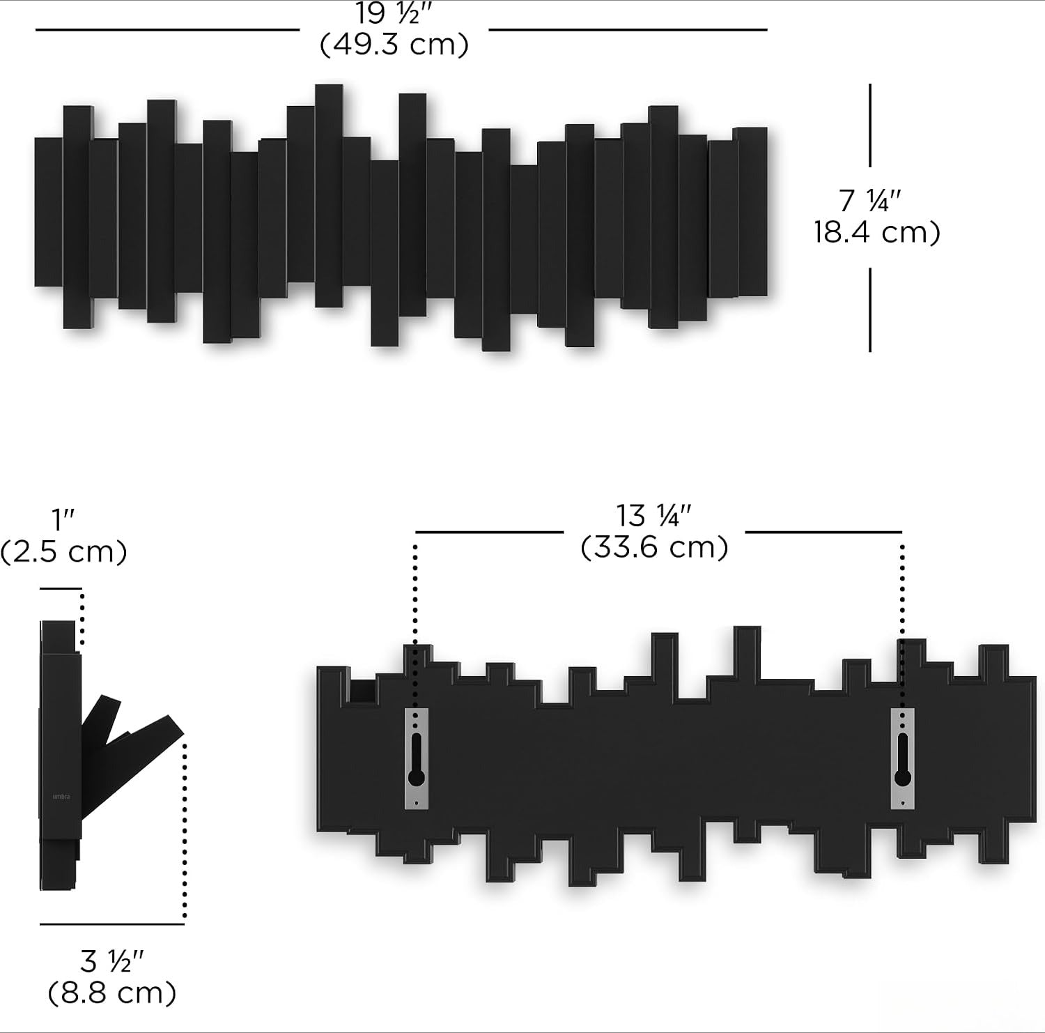 Sticks Black 5‑Hook Wall Coat Rack