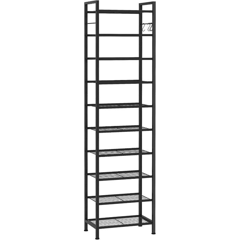 Black 10‑Tier Slim Metal Shoe Rack